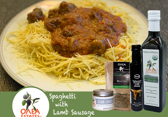 Olea spaghetti with lamb sausage